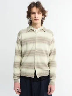 Strikket cardigan i bomuldssilke med gradient stribemønster i limegrå stribet