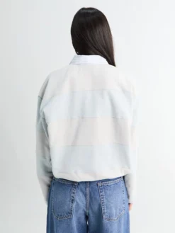 Striped Polo Sweatshirt i Lyseblå og Grå