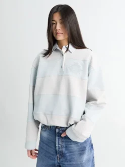 Striped Polo Sweatshirt i Lyseblå og Grå