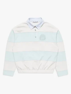 Striped Polo Sweatshirt i Lyseblå og Grå