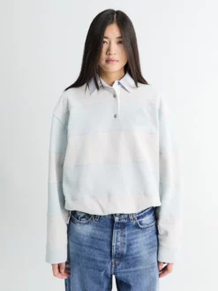 Striped Polo Sweatshirt i Lyseblå og Grå