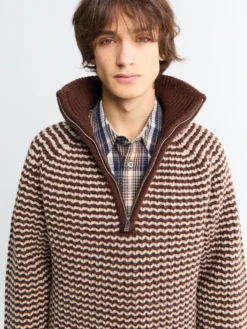 Studio Nicholson x Aaron Levine Bistrol Ribbed Zip Jumper i Chocolate Oatmeal Stripe