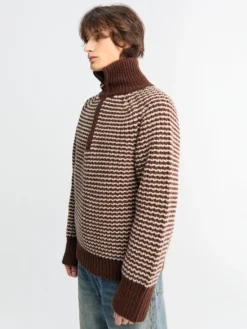 Studio Nicholson x Aaron Levine Bistrol Ribbed Zip Jumper i Chocolate Oatmeal Stripe