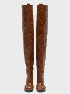 Thigh-high leather boots i Cognac Brown