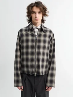 Tino Cotton Check Skjorte Krave Blouson i Grå og Sort