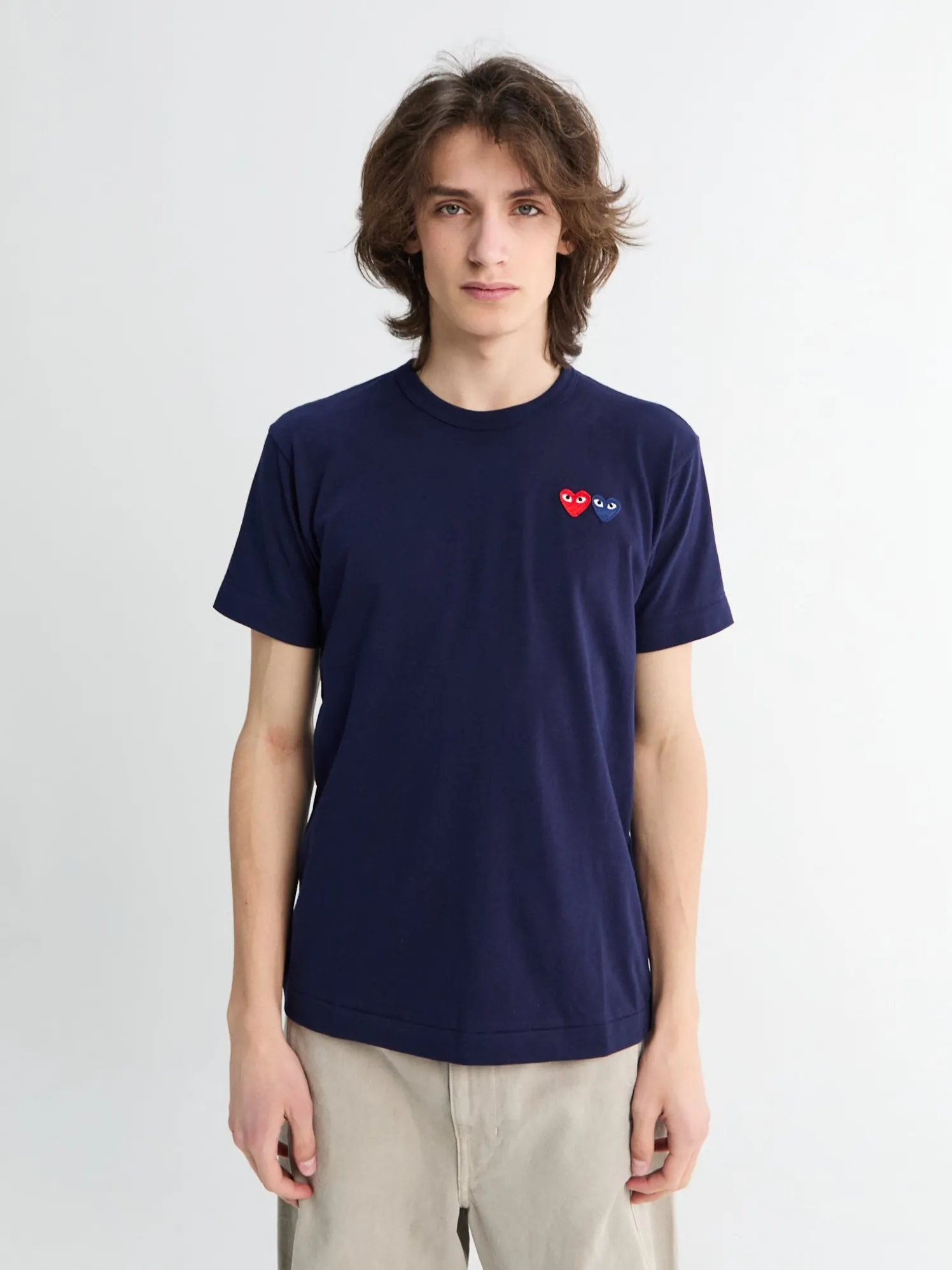 T-Shirt Med Double Burgundy Emblem i Navy