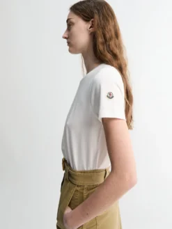 T-shirt med logomærke i bomuldsjersey i råhvid