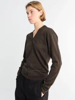 Twisted V Neck Cardigan i Dark Cacao