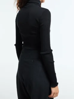Uld & Silke Langærmet Rib Turtleneck Top i Sort