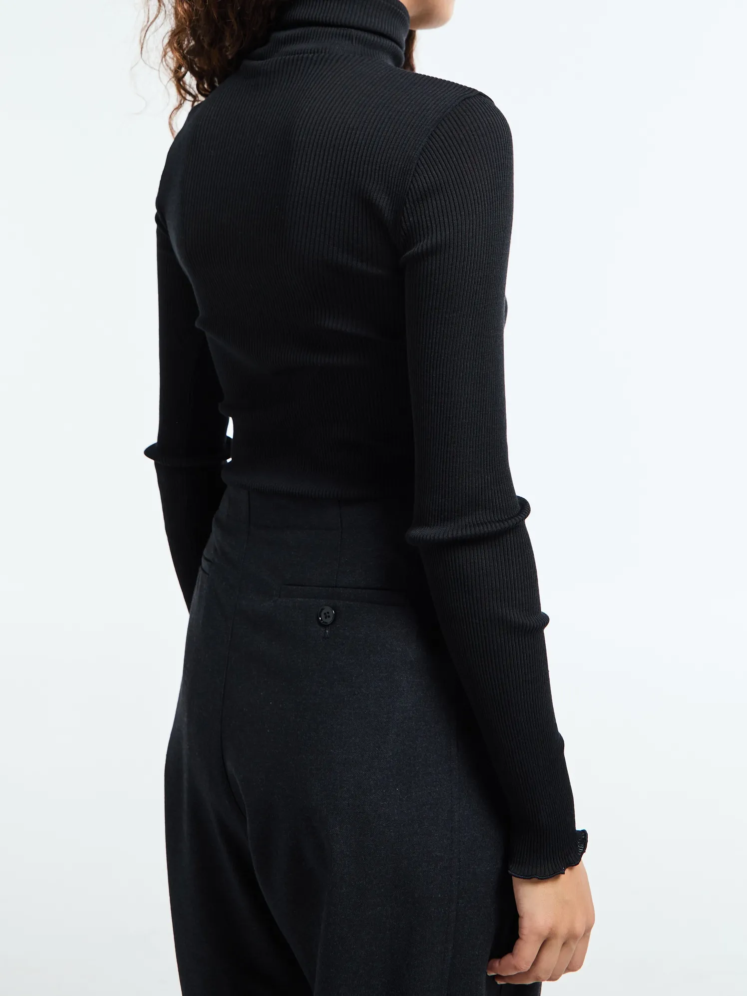 Uld & Silke Langærmet Rib Turtleneck Top i Sort