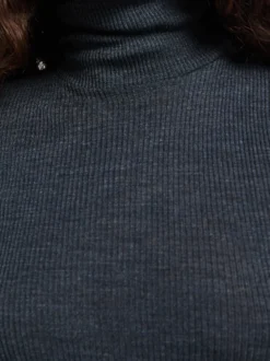 Uld & Silke Langærmet Rib Turtleneck Top i Grå