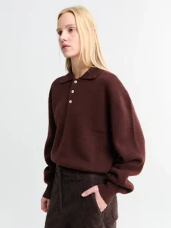 Unisex Cashmere Collared Sweater i Brun
