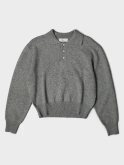 Unisex Cashmere Striktrøje med Krave i Meleret Grå