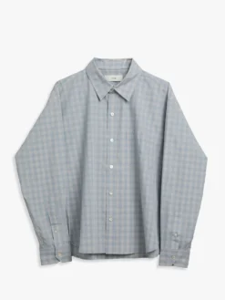 Unisex Cropped Ternede Skjorte i Soft Blue Check
