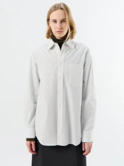 Unisex Oversized Striped Skjorte i Beige Stripe