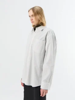 Unisex Oversized Striped Skjorte i Beige Stripe