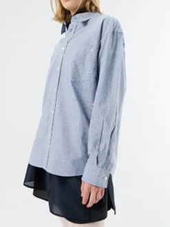 Unisex 2-Way Oversized Striped Skjorte i Blue Stripe