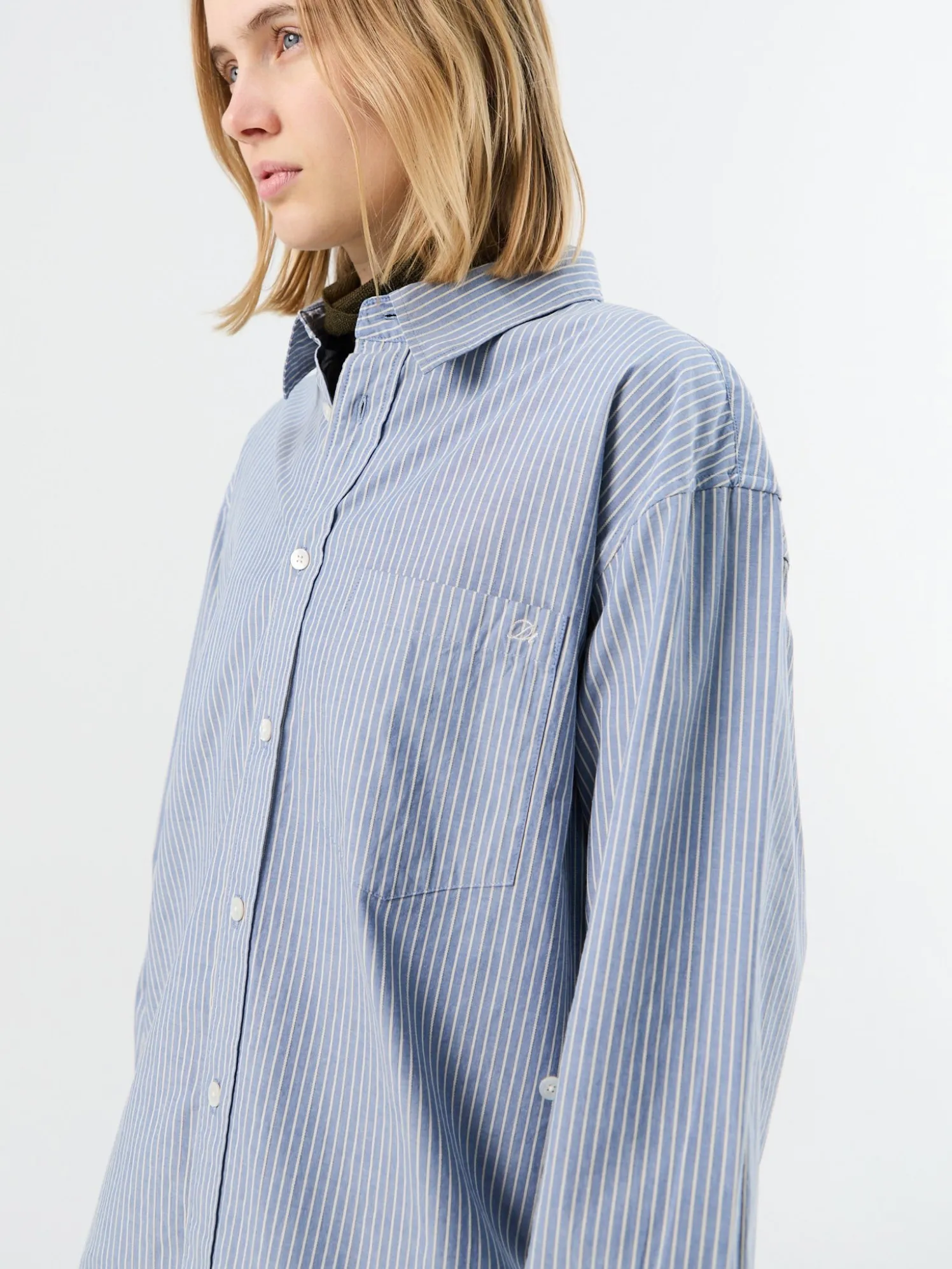 Unisex 2-Way Oversized Striped Skjorte i Blue Stripe