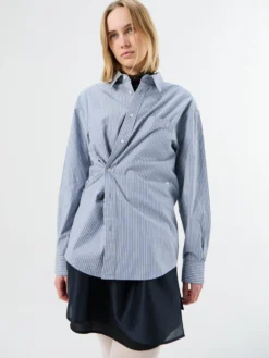 Unisex 2-Way Oversized Striped Skjorte i Blue Stripe