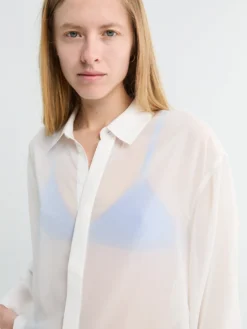 Verlin Sheer Chiffon Tie Cuff Shirt i Hvid