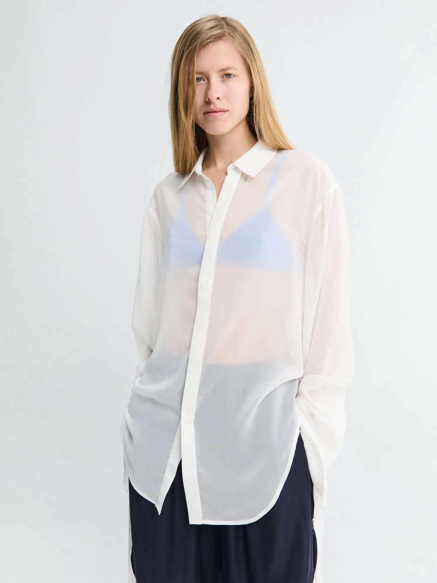 Verlin Sheer Chiffon Tie Cuff Shirt i Hvid