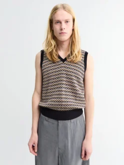 V-hals Jaquard Vest i Beige