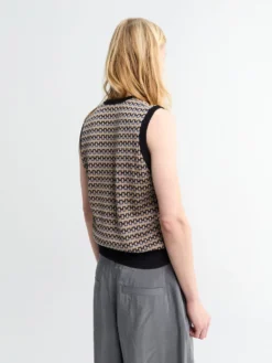 V-hals Jaquard Vest i Beige