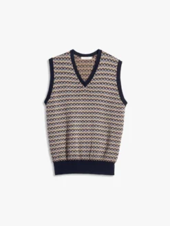 V-hals Jaquard Vest i Beige