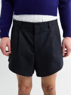 Vide Plisserede Shorts i Navy Stribe