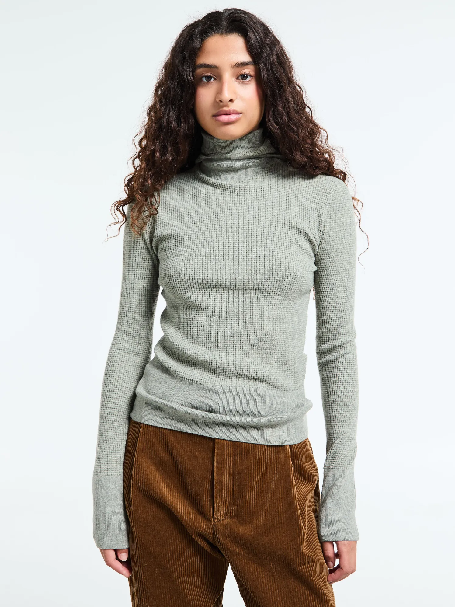 Women's Waffle Long Sleeve Hoodie i Concrete Heather